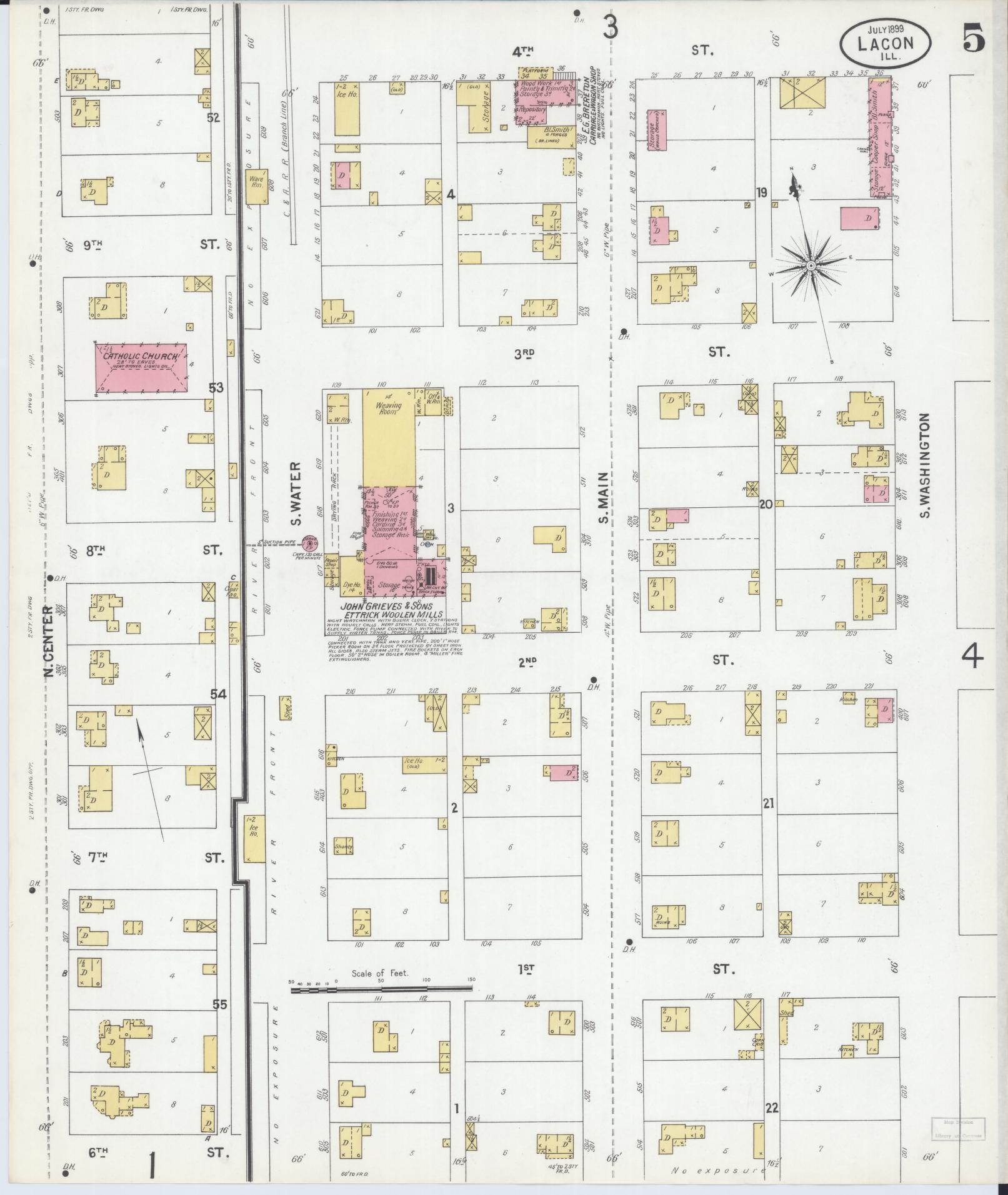 Sanborn Fire Insurance Map from Lacon, Marshall County, Illinois (1899), Sheet #0005 - Complete Map Set gallery image, historic Sanborn map, vintage wall art, Illinois Illinois