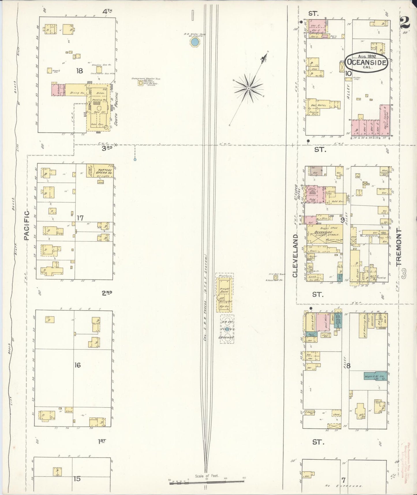 Sanborn Fire Insurance Map from Oceanside, San Diego County, California (1892), Sheet #0002 - Complete Map Set gallery image, historic Sanborn map, vintage wall art, California California