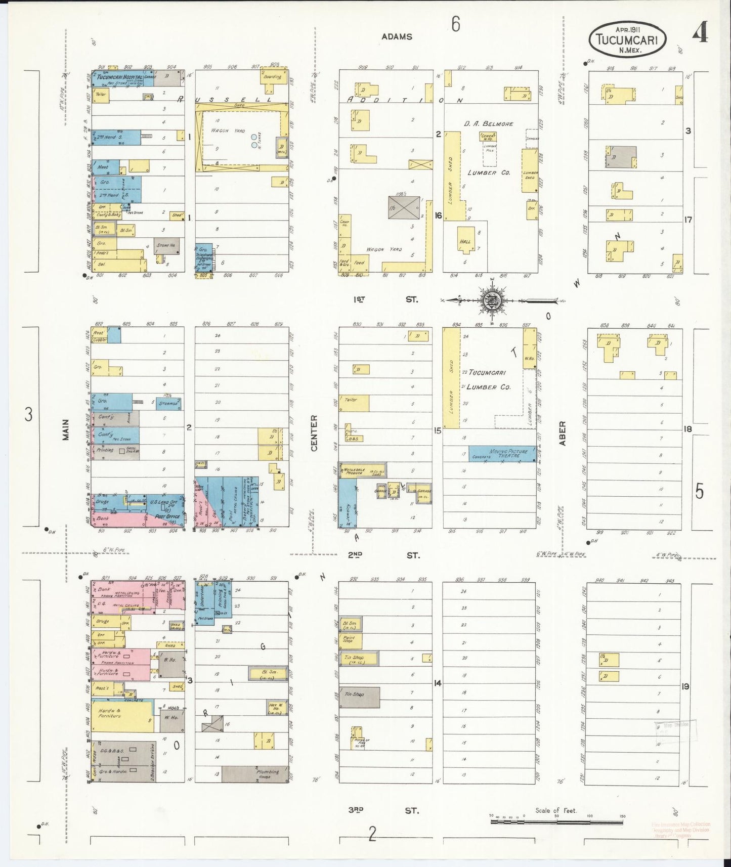 Sanborn Fire Insurance Map from Tucumcari, Quay County, New Mexico (1911), Sheet #0004 - Complete Map Set gallery image, historic Sanborn map, vintage wall art, New Mexico New Mexico