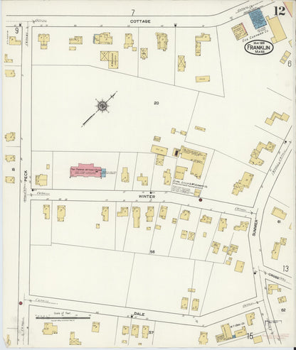 Sanborn Fire Insurance Map from Franklin, Norfolk County, Massachusetts (1919), Sheet #0012 - Historic Sanborn Fire Insurance Map Print, vintage old map wall art, antique decor, genealogy gift, Massachusetts Massachusetts map
