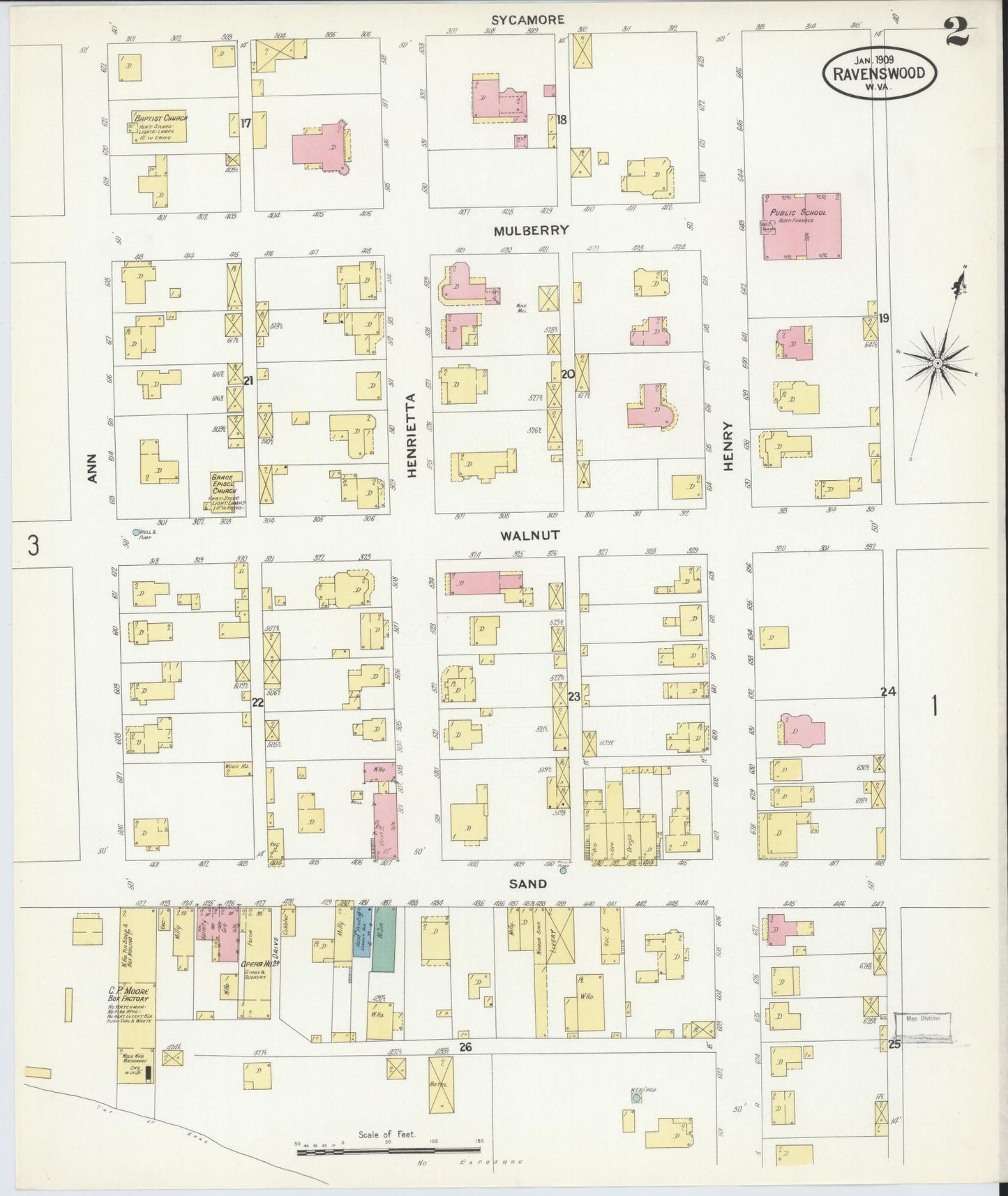 Sanborn Fire Insurance Map from Ravenswood, Jackson County, West Virginia (1909), Sheet #0002 - Complete Map Set gallery image, historic Sanborn map, vintage wall art, West Virginia West Virginia