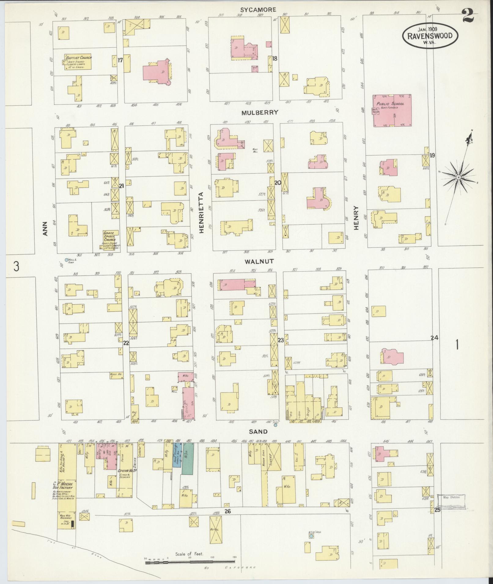 Sanborn Fire Insurance Map from Ravenswood, Jackson County, West Virginia (1909), Sheet #0002 - Complete Map Set gallery image, historic Sanborn map, vintage wall art, West Virginia West Virginia