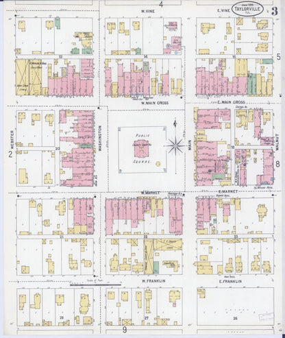 Sanborn Fire Insurance Map from Taylorville, Christian County, Illinois (1899), Sheet #0003 - Complete Map Set gallery image, historic Sanborn map, vintage wall art, Illinois Illinois