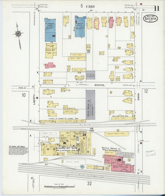 Sanborn Fire Insurance Map from Batavia, Genesee County, New York (1919), Sheet #0011 - Historic Sanborn Fire Insurance Map Print, vintage old map wall art, antique decor, genealogy gift, New York New York map