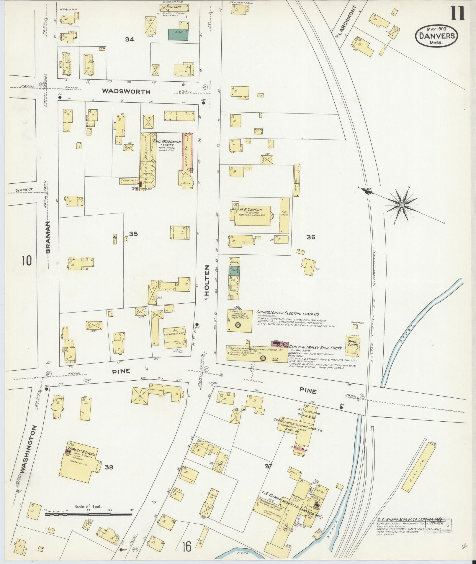 Sanborn Fire Insurance Map from Danvers, Essex County, Massachusetts (1909), Sheet #0011 - Complete Map Set gallery image, historic Sanborn map, vintage wall art, Massachusetts Massachusetts