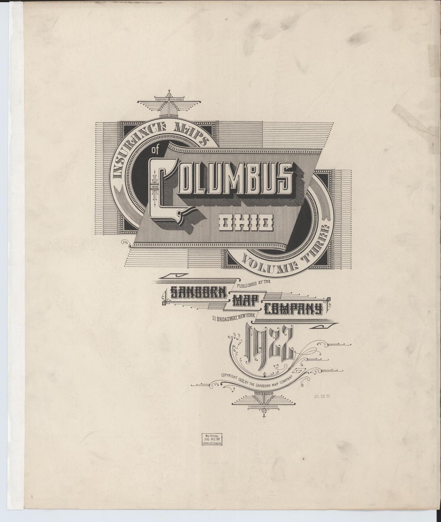 Sanborn Fire Insurance Map from Columbus, Franklin County, Ohio (1922), Sheet #0001 - Complete Map Set gallery image, historic Sanborn map, vintage wall art, Ohio Ohio
