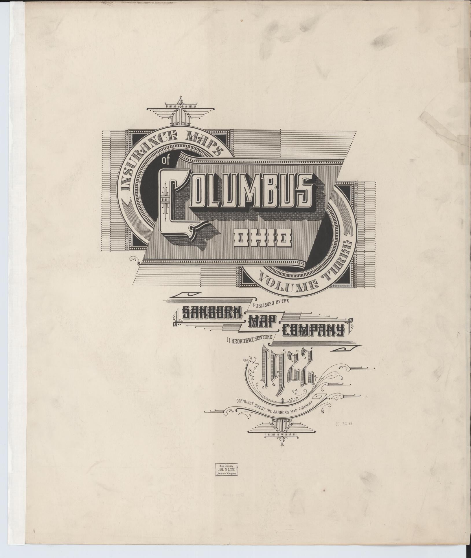 Sanborn Fire Insurance Map from Columbus, Franklin County, Ohio (1922), Sheet #0001 - Complete Map Set gallery image, historic Sanborn map, vintage wall art, Ohio Ohio