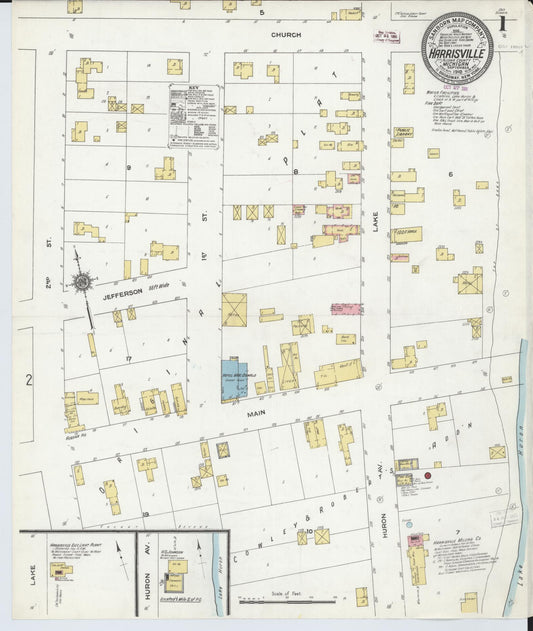 Sanborn Fire Insurance Map from Harrisville, Alcona County, Michigan (1910), Sheet #0001 - Historic Sanborn Fire Insurance Map Print, vintage old map wall art, antique decor, genealogy gift, Michigan Michigan map