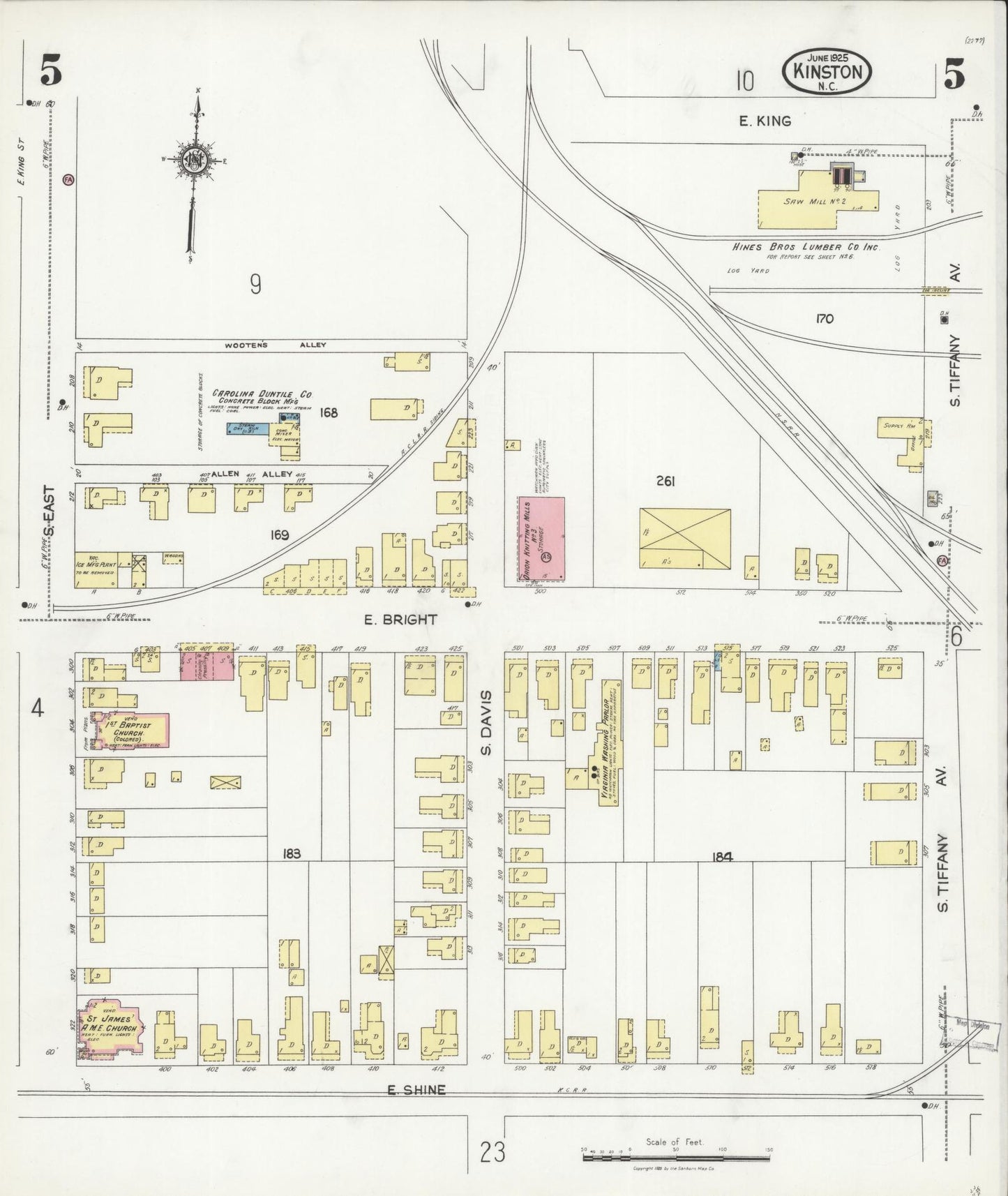 Sanborn Fire Insurance Map from Kinston, Lenoir County, North Carolina (1925), Sheet #0005 - Complete Map Set gallery image, historic Sanborn map, vintage wall art, North Carolina North Carolina