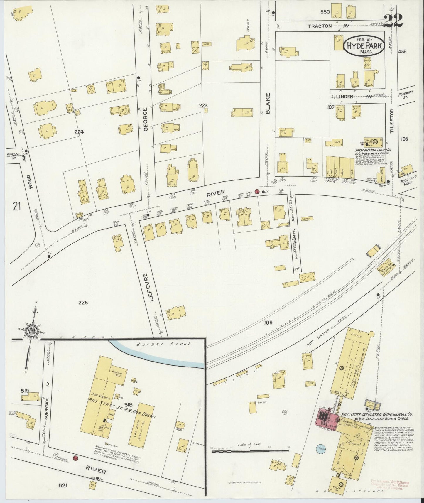 Sanborn Fire Insurance Map from Hyde Park, Norfolk County, Massachusetts (1917), Sheet #0022 - Complete Map Set gallery image, historic Sanborn map, vintage wall art, Massachusetts Massachusetts