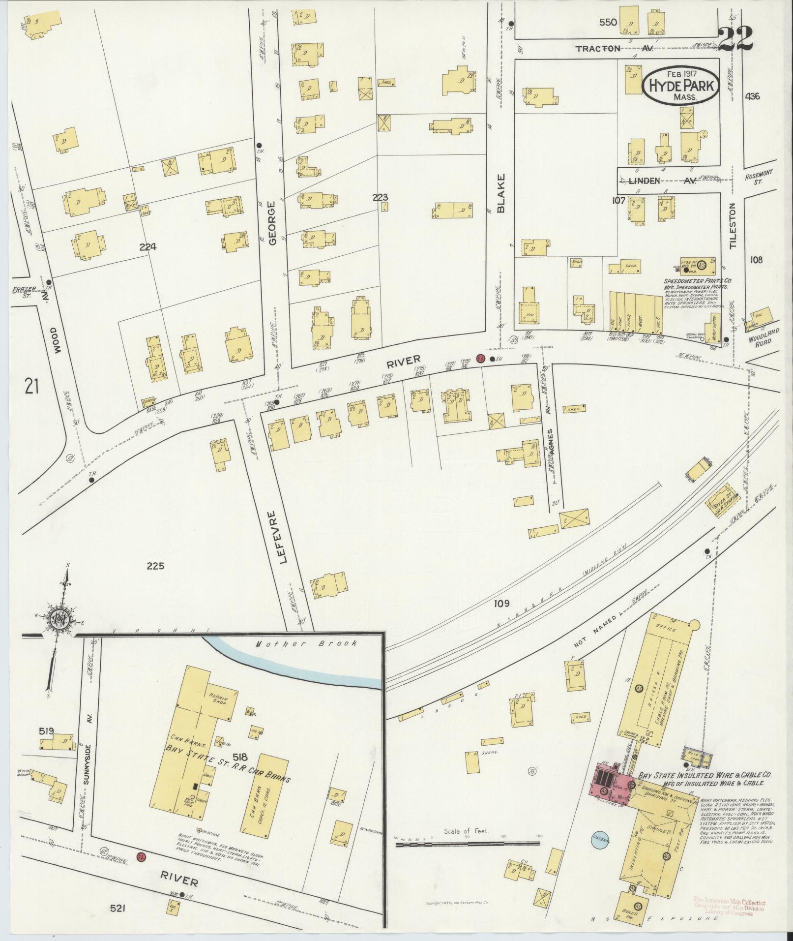Sanborn Fire Insurance Map from Hyde Park, Norfolk County, Massachusetts (1917), Sheet #0022 - Complete Map Set gallery image, historic Sanborn map, vintage wall art, Massachusetts Massachusetts