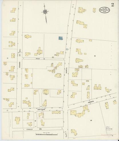 Sanborn Fire Insurance Map from Medfield, Norfolk County, Massachusetts (1911), Sheet #0002 - Complete Map Set gallery image, historic Sanborn map, vintage wall art, Massachusetts Massachusetts