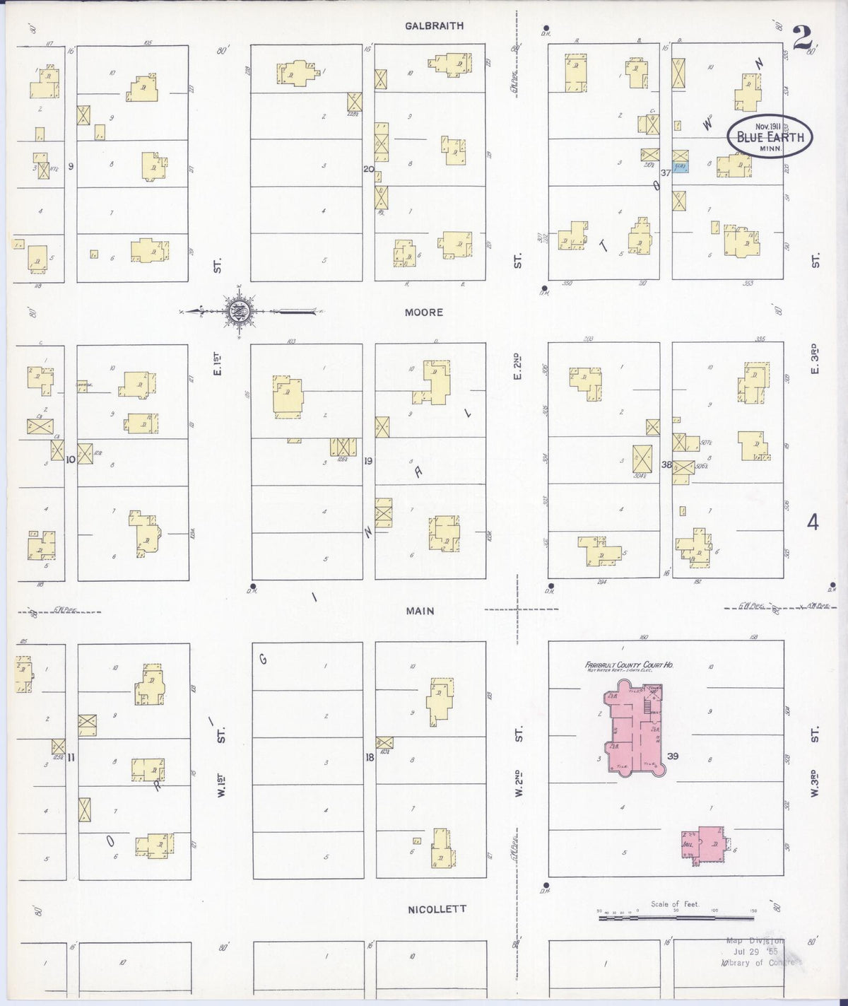 Sanborn Fire Insurance Map from Blue Earth, Faribault County, Minnesota (1911), Sheet #0002 - Complete Map Set gallery image, historic Sanborn map, vintage wall art, Minnesota Minnesota
