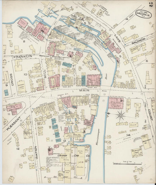 Sanborn Fire Insurance Map from Laconia, Belknap County, New Hampshire (1885), Sheet #0002 - Historic Sanborn Fire Insurance Map Print, vintage old map wall art, antique decor, genealogy gift, New Hampshire New Hampshire map