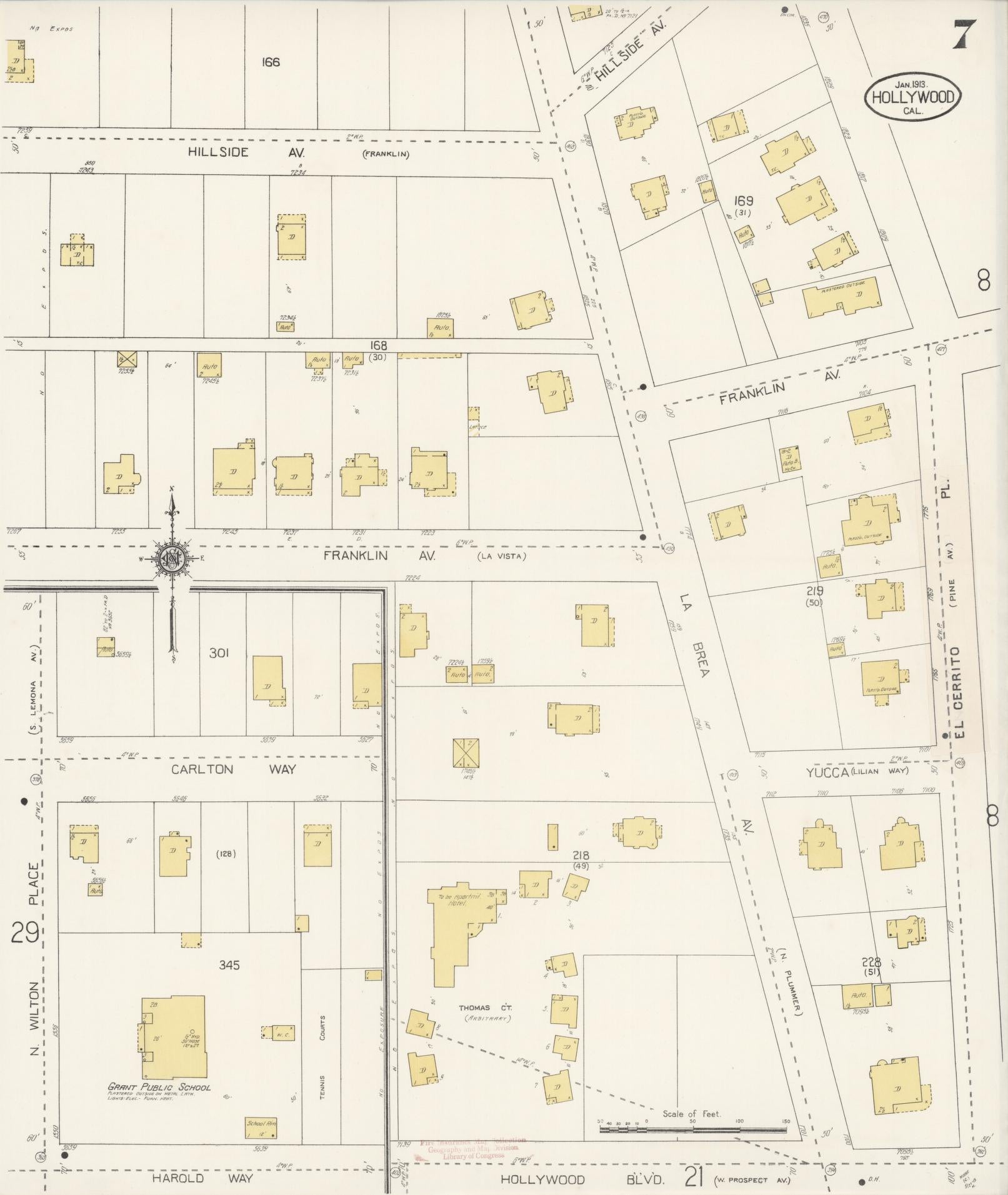 Sanborn Fire Insurance Map from Hollywood, Los Angeles County, California (1913), Sheet #0007 - Historic Sanborn Fire Insurance Map Print, vintage old map wall art, antique decor, genealogy gift, California California map