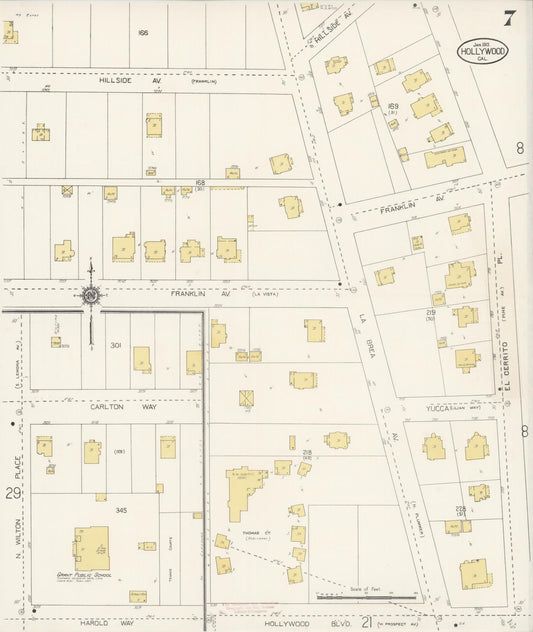 Sanborn Fire Insurance Map from Hollywood, Los Angeles County, California (1913), Sheet #0007 - Historic Sanborn Fire Insurance Map Print, vintage old map wall art, antique decor, genealogy gift, California California map