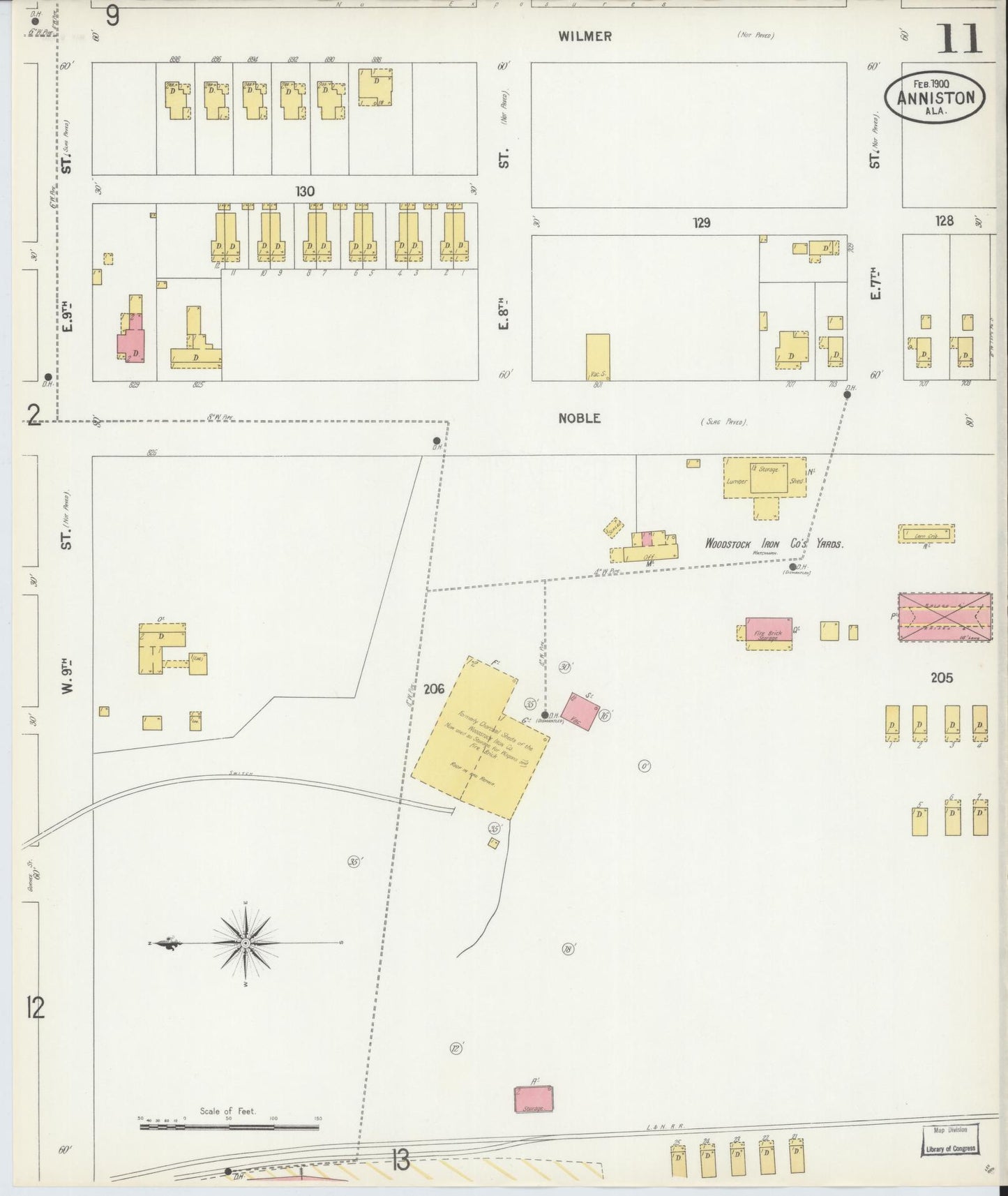 Sanborn Fire Insurance Map from Anniston, Calhoun County, Alabama (1900), Sheet #0011 - Complete Map Set gallery image, historic Sanborn map, vintage wall art, Alabama Alabama
