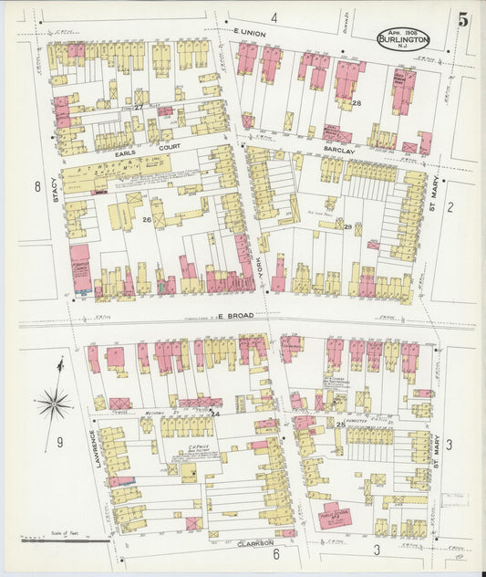 Sanborn Fire Insurance Map from Burlington, Burlington County, New Jersey (1908), Sheet #0004 - Historic Sanborn Fire Insurance Map Print, vintage old map wall art, antique decor, genealogy gift, New Jersey New Jersey map