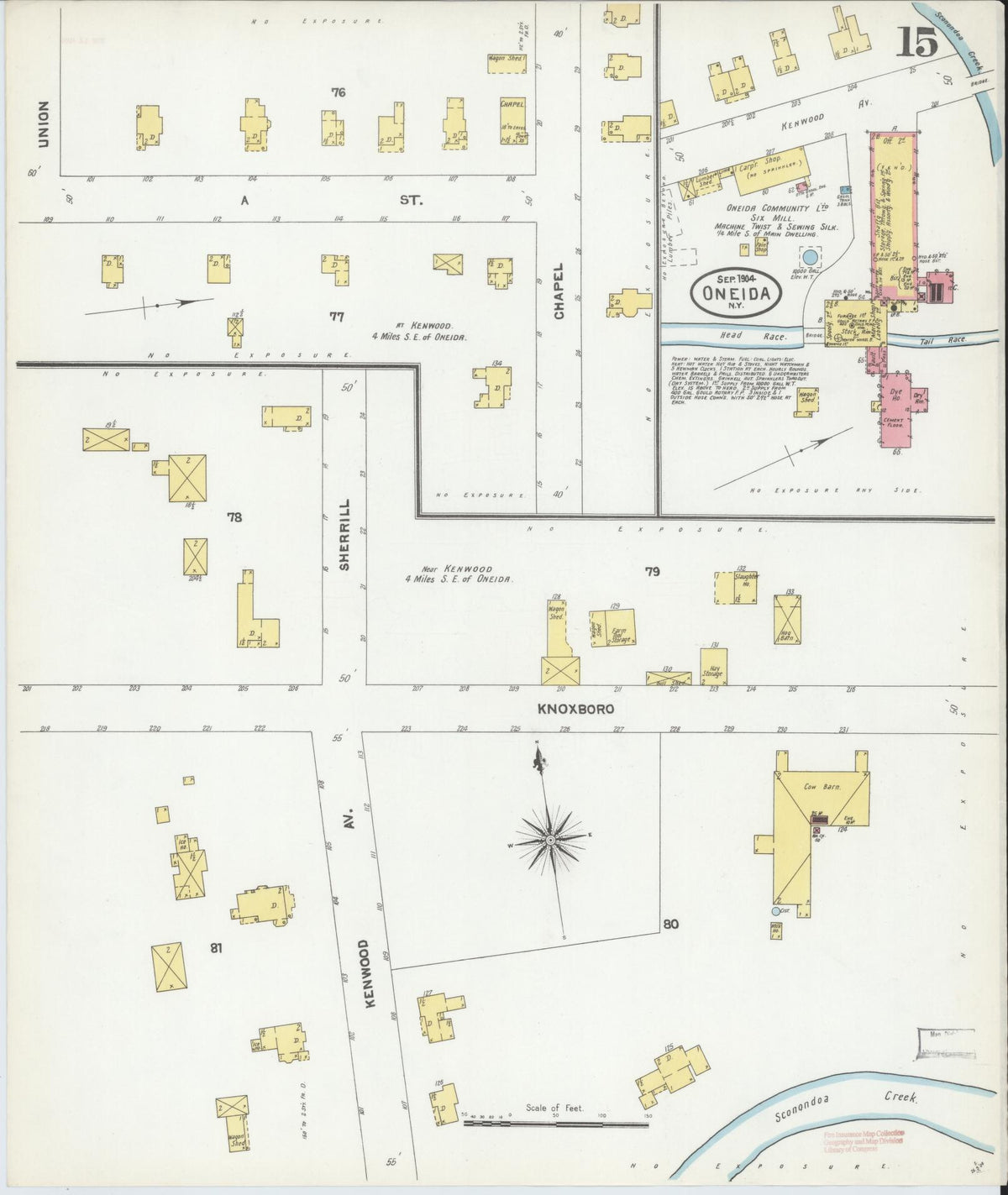 Sanborn Fire Insurance Map from Oneida, Madison County, New York (1904), Sheet #0014 - Historic Sanborn Fire Insurance Map Print, vintage old map wall art, antique decor, genealogy gift, New York New York map