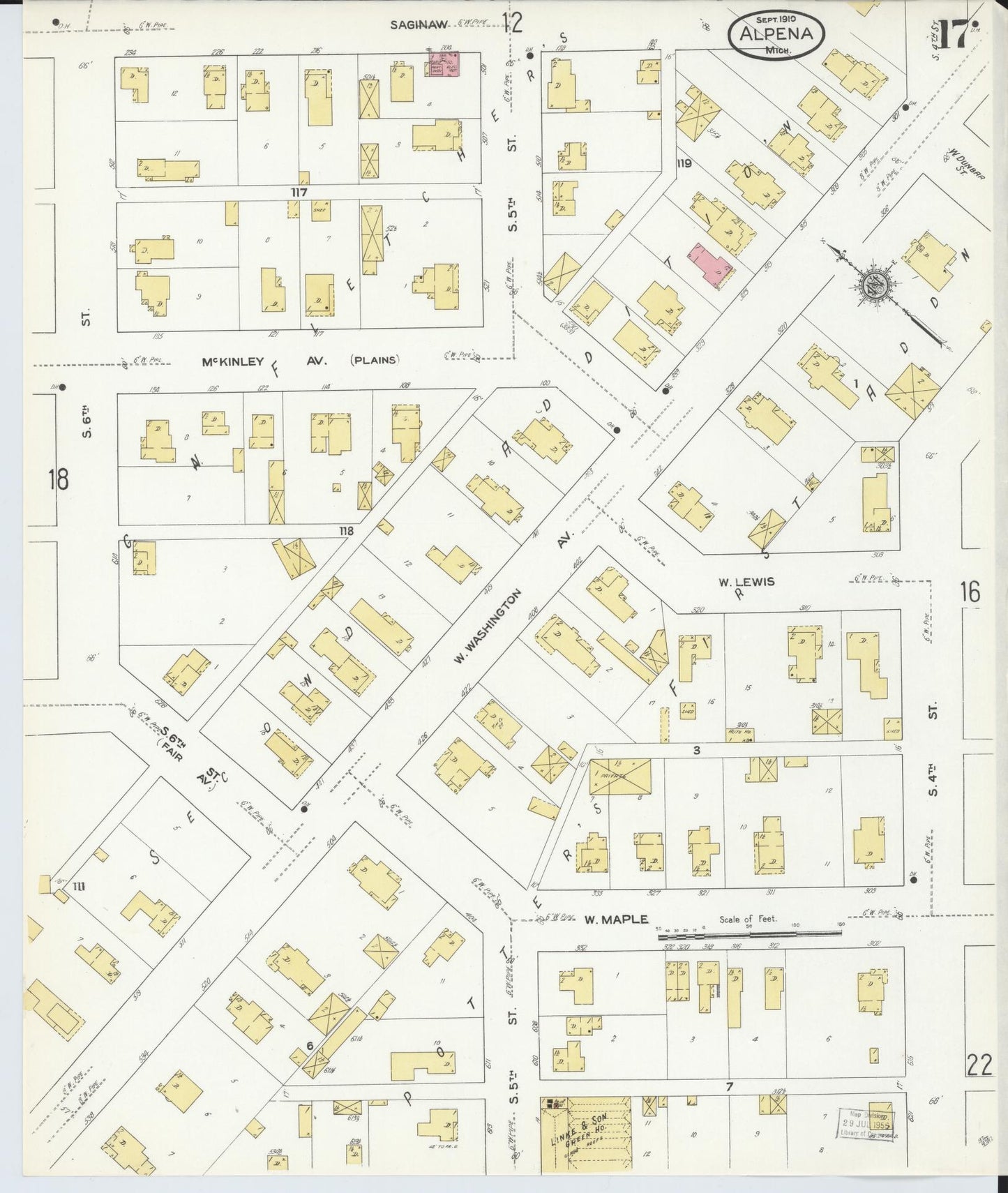 Sanborn Fire Insurance Map from Alpena, Alpena County, Michigan (1910), Sheet #0017 - Historic Sanborn Fire Insurance Map Print, vintage old map wall art, antique decor, genealogy gift, Michigan Michigan map