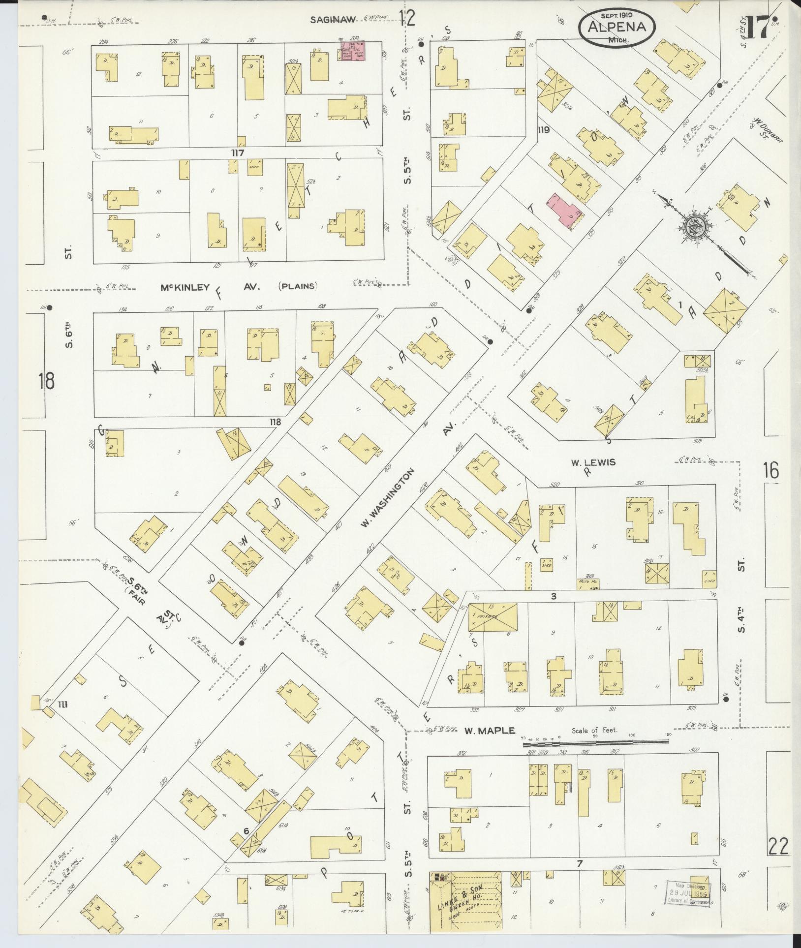 Sanborn Fire Insurance Map from Alpena, Alpena County, Michigan (1910), Sheet #0017 - Historic Sanborn Fire Insurance Map Print, vintage old map wall art, antique decor, genealogy gift, Michigan Michigan map