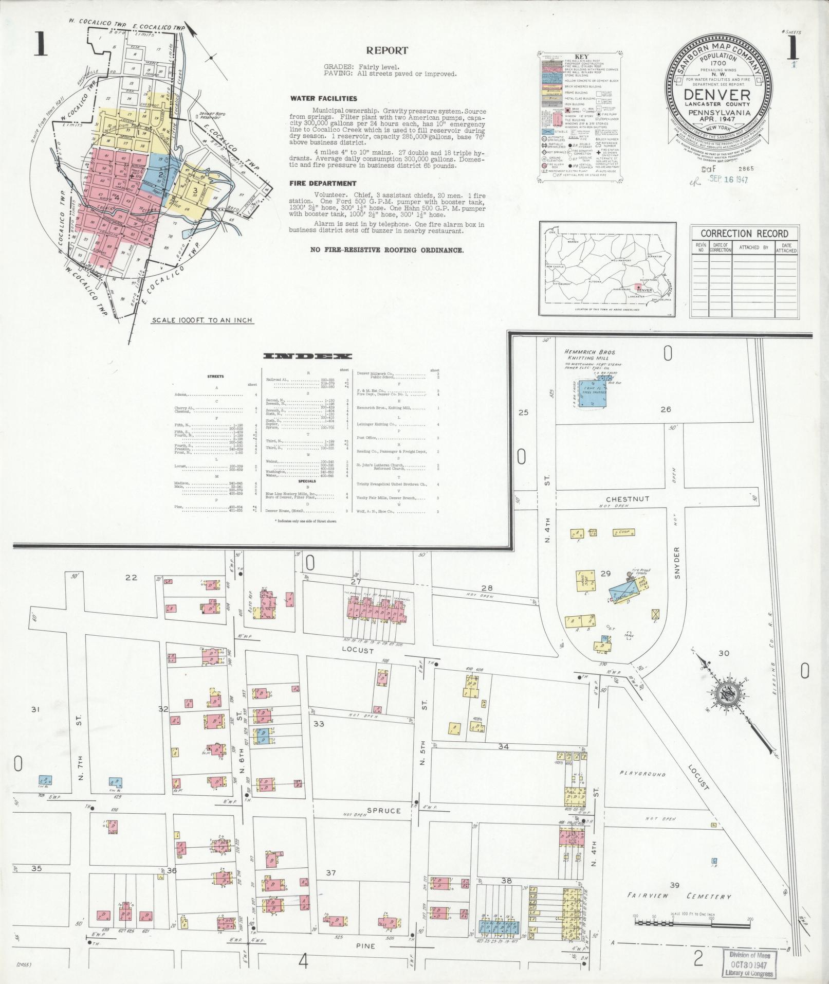 Sanborn Fire Insurance Map from Denver, Lancaster County, Pennsylvania. (1947) – Historic Sanborn Fire Insurance Map Print