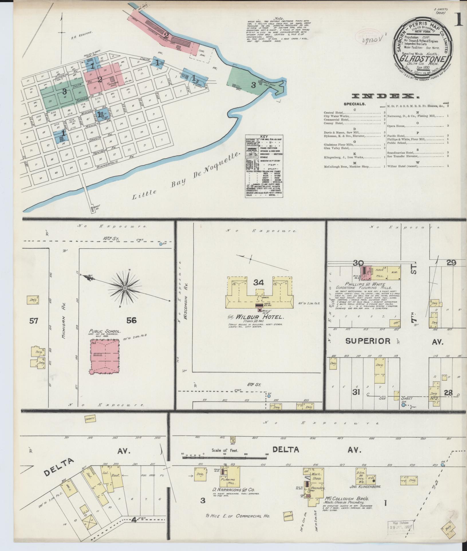 Sanborn Fire Insurance Map from Gladstone, Delta County, Michigan (1890), Sheet #0001 - Complete Map Set gallery image, historic Sanborn map, vintage wall art, Michigan Michigan