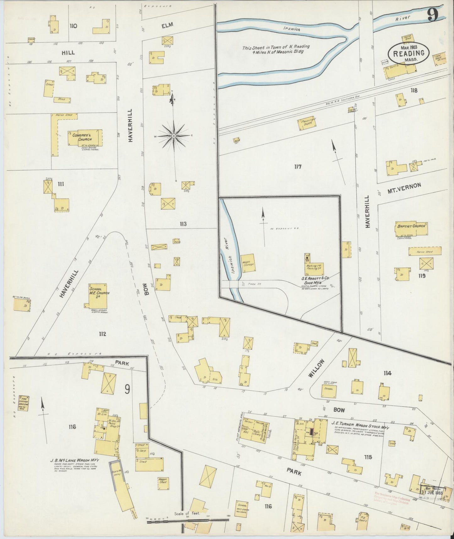 Sanborn Fire Insurance Map from Reading, Middlesex County, Massachusetts (1903), Sheet #0009 - Complete Map Set gallery image, historic Sanborn map, vintage wall art, Massachusetts Massachusetts