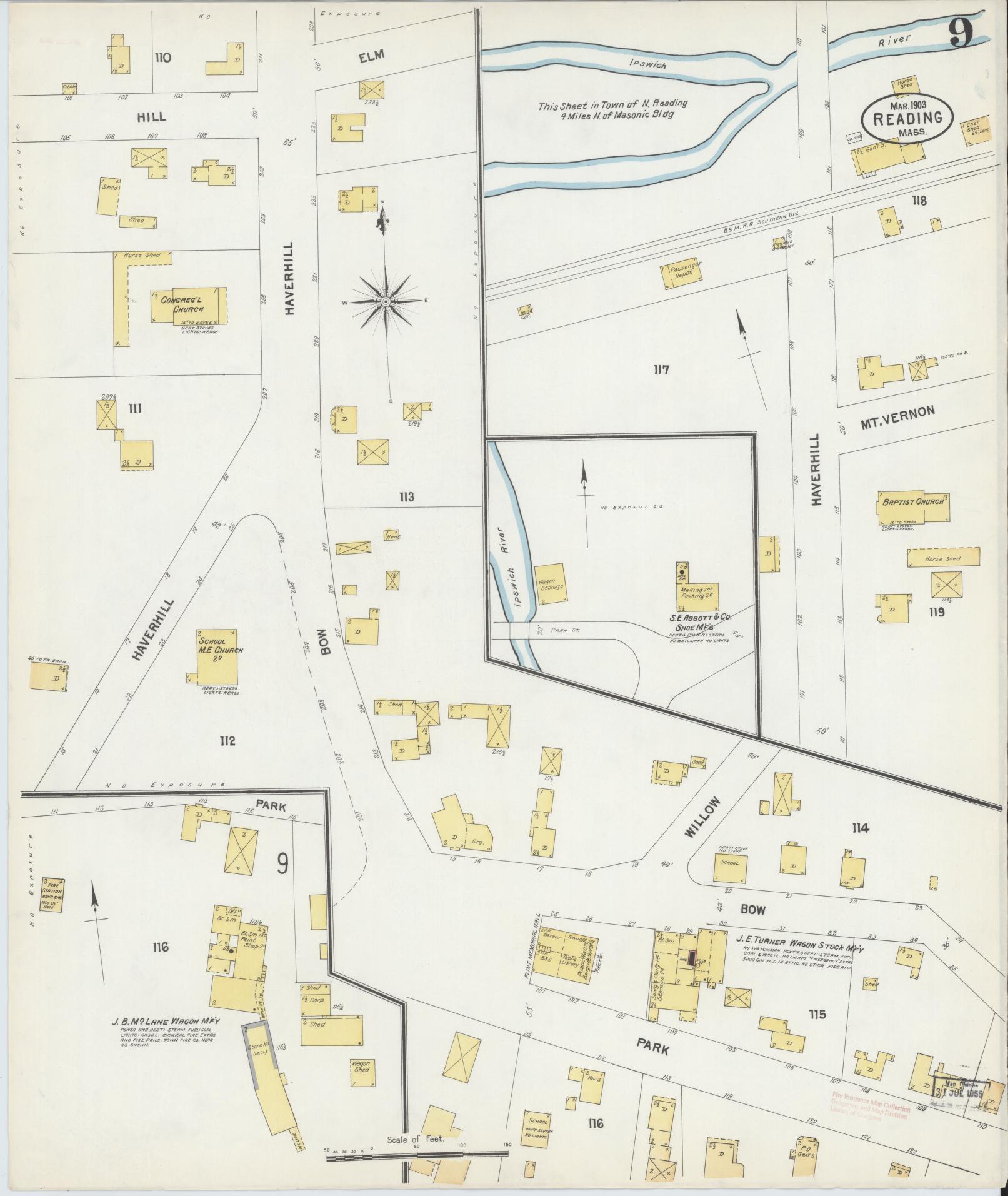 Sanborn Fire Insurance Map from Reading, Middlesex County, Massachusetts (1903), Sheet #0009 - Complete Map Set gallery image, historic Sanborn map, vintage wall art, Massachusetts Massachusetts