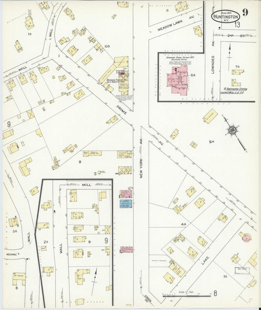 Sanborn Fire Insurance Map from Huntington, Suffolk County, New York (1914), Sheet #0009 - Historic Sanborn Fire Insurance Map Print, vintage old map wall art, antique decor, genealogy gift, New York New York map