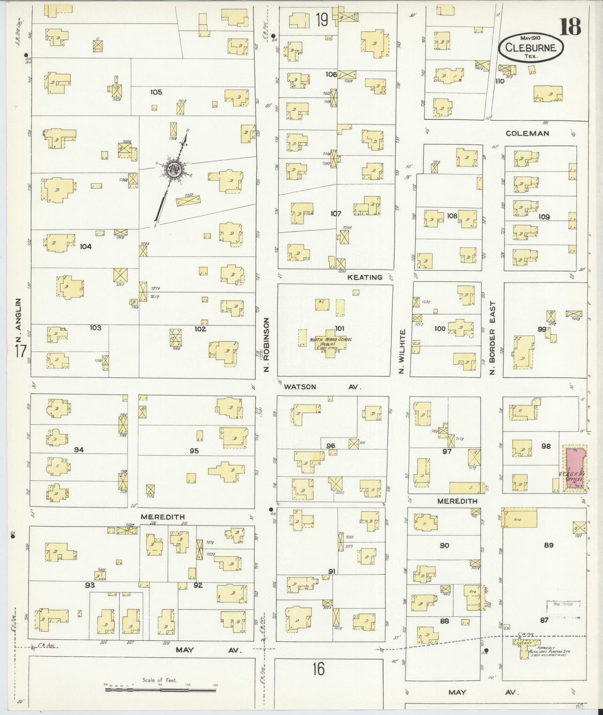 Sanborn Fire Insurance Map from Cleburne, Johnson County, Texas (1910), Sheet #0018 - Complete Map Set gallery image, historic Sanborn map, vintage wall art, Texas Texas