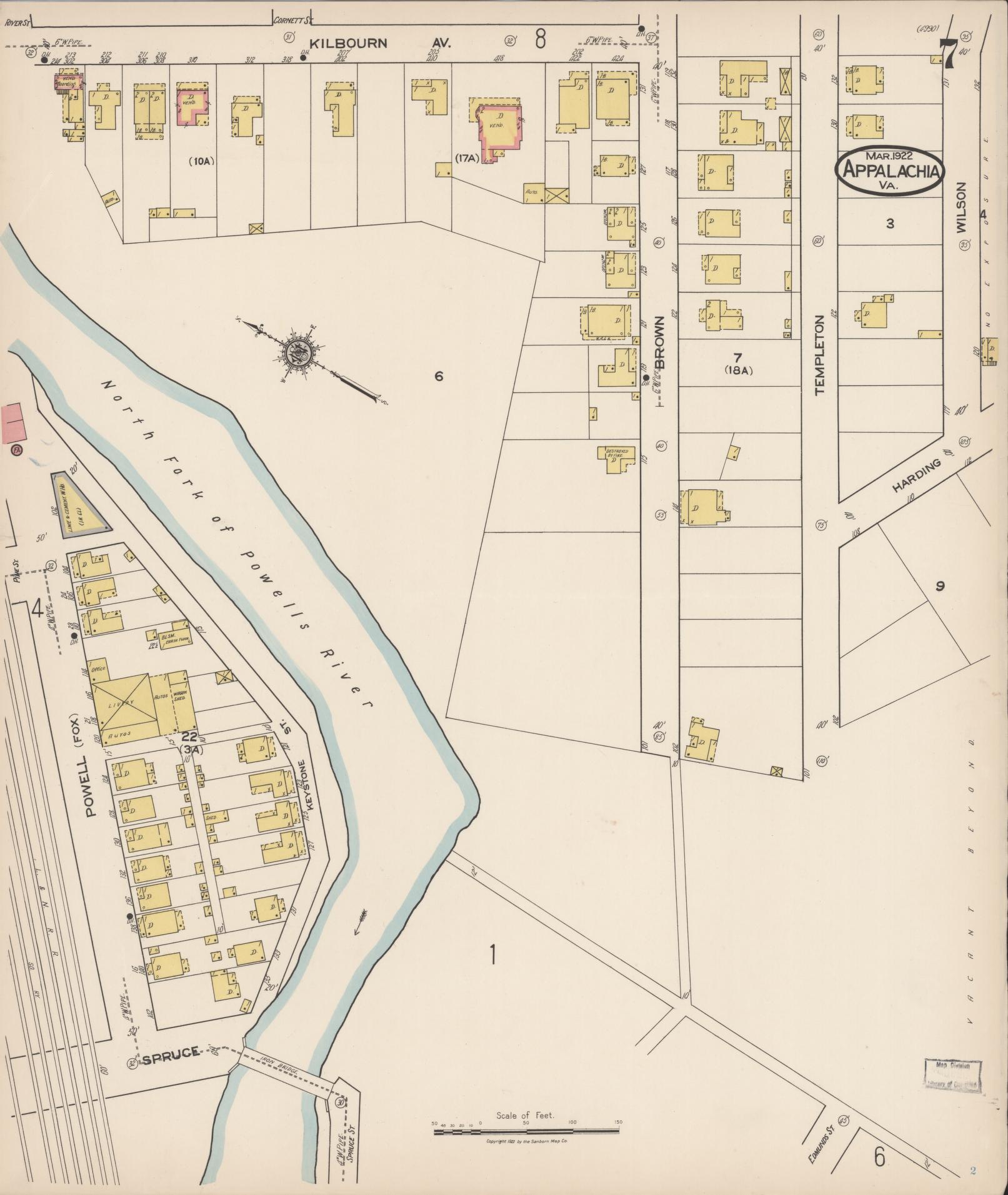 Sanborn Fire Insurance Map from Appalachia, Wise County, Virginia (1922), Sheet #0007 - Complete Map Set gallery image, historic Sanborn map, vintage wall art, Virginia Virginia