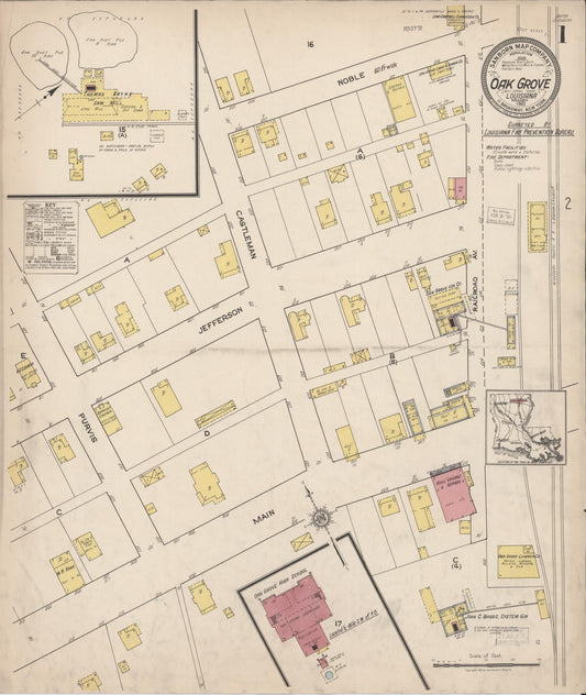 Sanborn Fire Insurance Map from Oak Grove, West Carroll Parish, Louisiana (1921), Sheet #0001 - Historic Sanborn Fire Insurance Map Print, vintage old map wall art, antique decor, genealogy gift, Louisiana Louisiana map