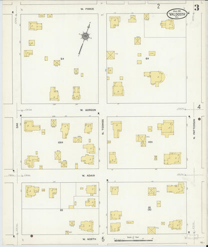 Sanborn Fire Insurance Map from Valdosta, Lowndes County, Georgia (1911), Sheet #0003 - Complete Map Set gallery image, historic Sanborn map, vintage wall art, Georgia Georgia