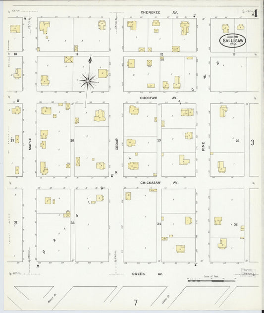 Sanborn Fire Insurance Map from Sallisaw, Sequoyah County, Oklahoma (1909), Sheet #0004 - Historic Sanborn Fire Insurance Map Print, vintage old map wall art, antique decor, genealogy gift, Oklahoma Oklahoma map
