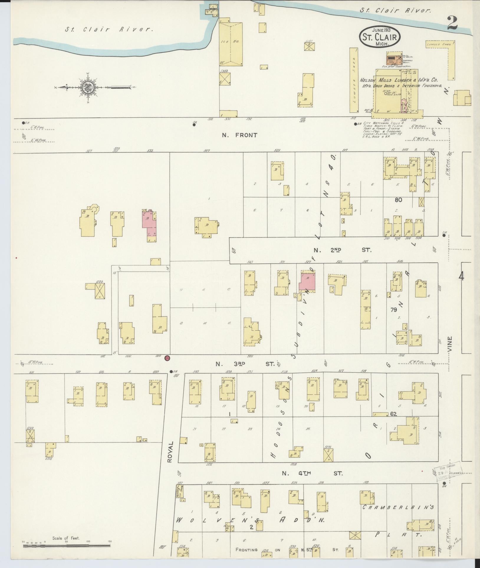 Sanborn Fire Insurance Map from Saint Clair, Saint Clair County, Michigan (1913), Sheet #0002 - Complete Map Set gallery image, historic Sanborn map, vintage wall art, Michigan Michigan