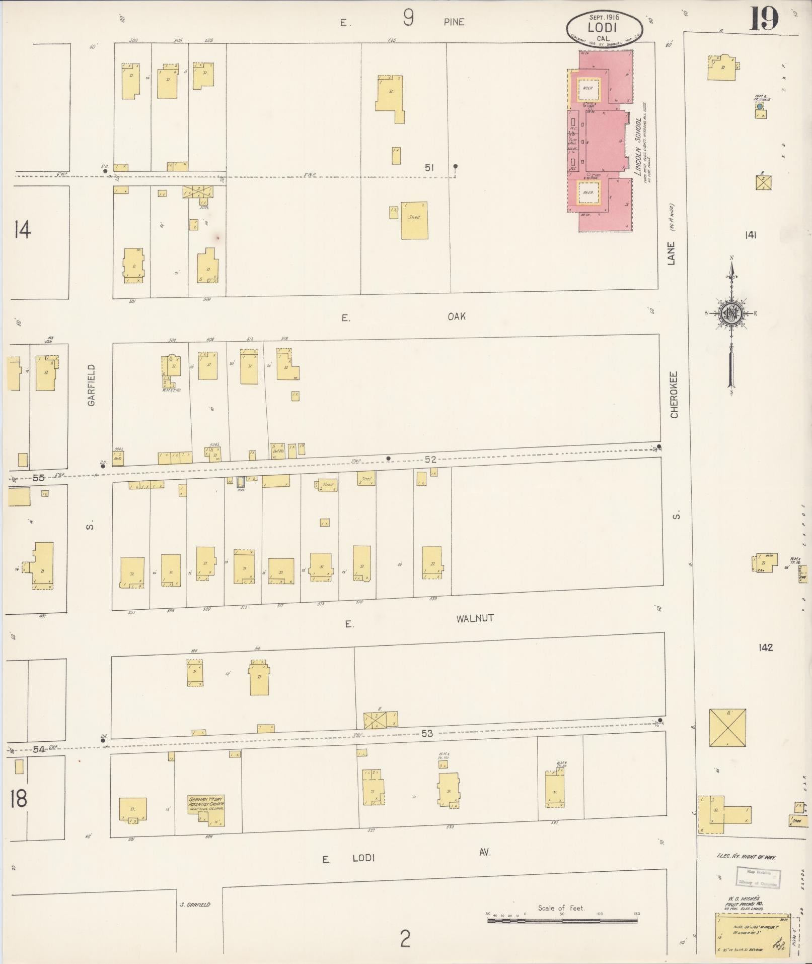 Sanborn Fire Insurance Map from Lodi, San Joaquin County, California (1916), Sheet #0019 - Historic Sanborn Fire Insurance Map Print, vintage old map wall art, antique decor, genealogy gift, California California map