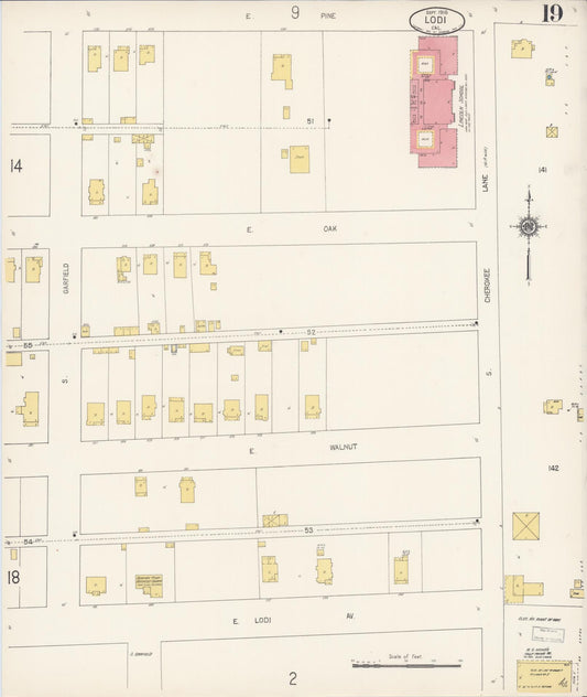 Sanborn Fire Insurance Map from Lodi, San Joaquin County, California (1916), Sheet #0019 - Historic Sanborn Fire Insurance Map Print, vintage old map wall art, antique decor, genealogy gift, California California map