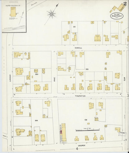 Sanborn Fire Insurance Map from High Point, Guilford County, North Carolina (1906), Sheet #0002 - Complete Map Set gallery image, historic Sanborn map, vintage wall art, North Carolina North Carolina