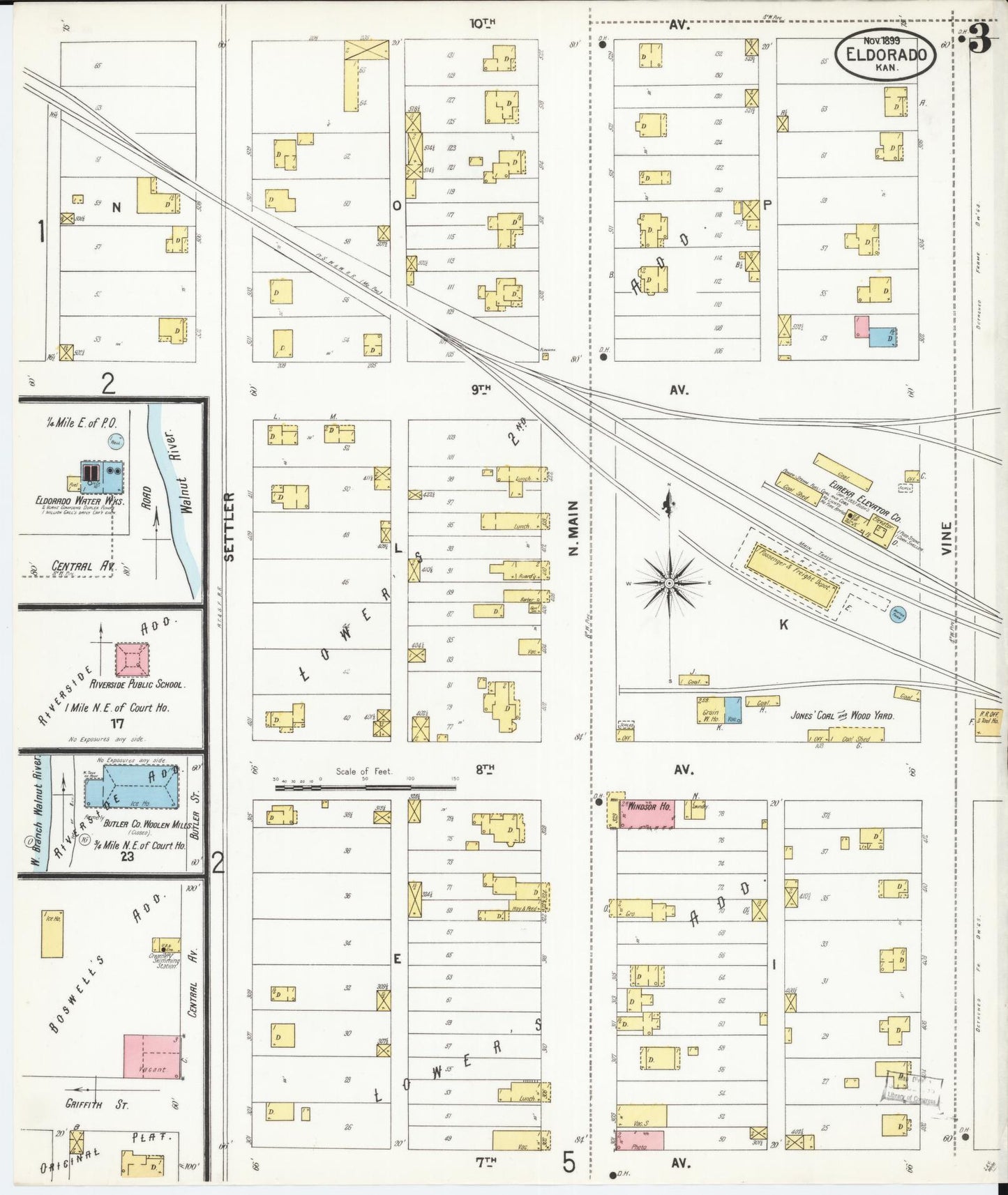Sanborn Fire Insurance Map from El Dorado, Butler County, Kansas (1899), Sheet #0003 - Historic Sanborn Fire Insurance Map Print, vintage old map wall art, antique decor, genealogy gift, Kansas Kansas map