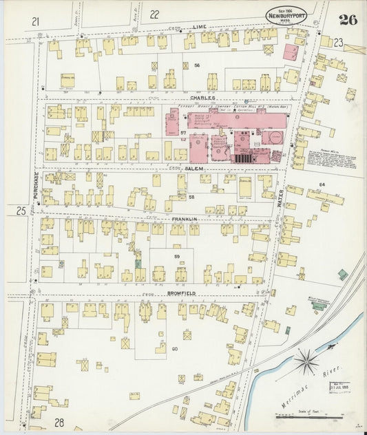 Sanborn Fire Insurance Map from Newburyport, Essex County, Massachusetts (1906), Sheet #0026 - Historic Sanborn Fire Insurance Map Print, vintage old map wall art, antique decor, genealogy gift, Massachusetts Massachusetts map