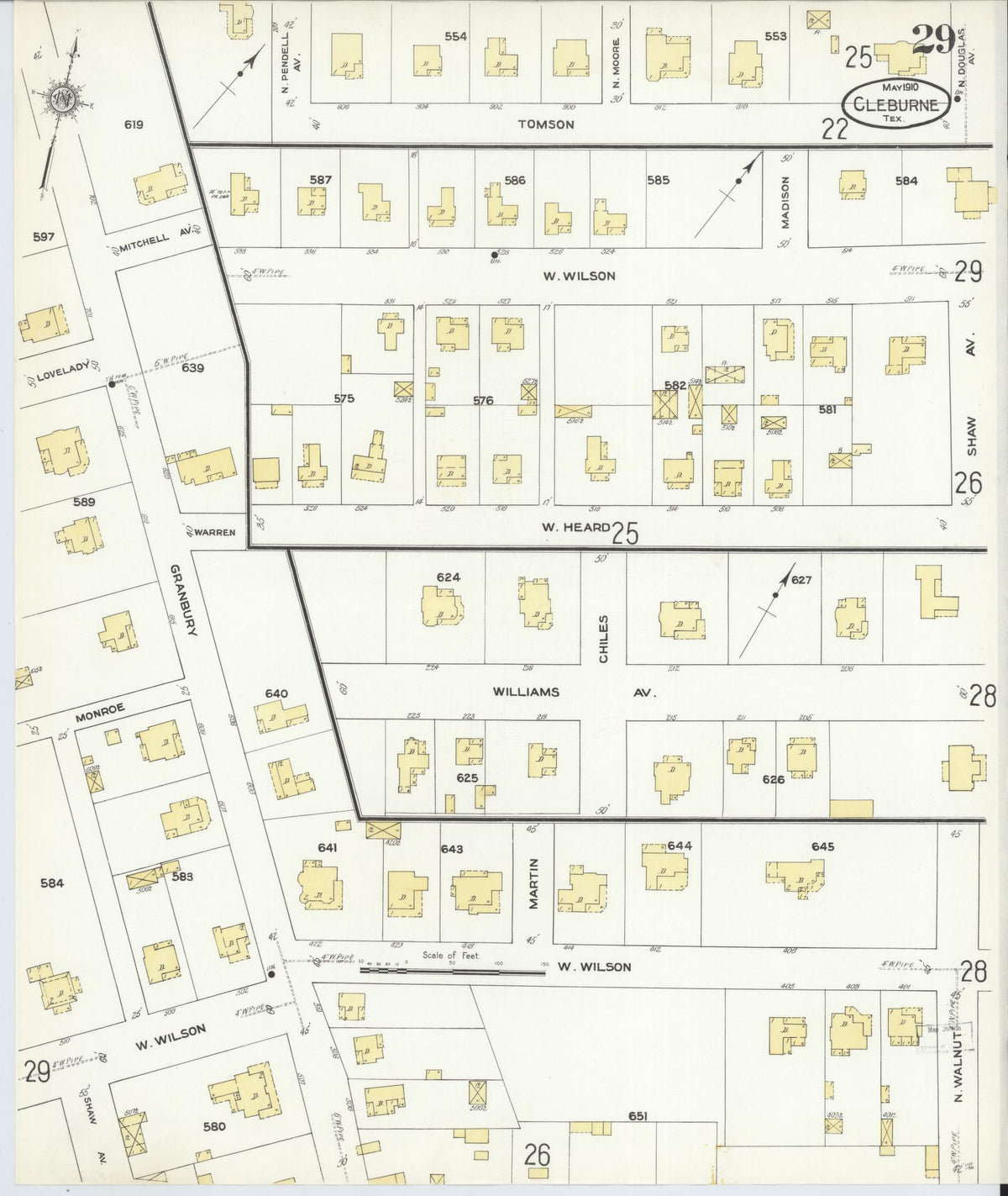 Sanborn Fire Insurance Map from Cleburne, Johnson County, Texas (1910), Sheet #0029 - Complete Map Set gallery image, historic Sanborn map, vintage wall art, Texas Texas