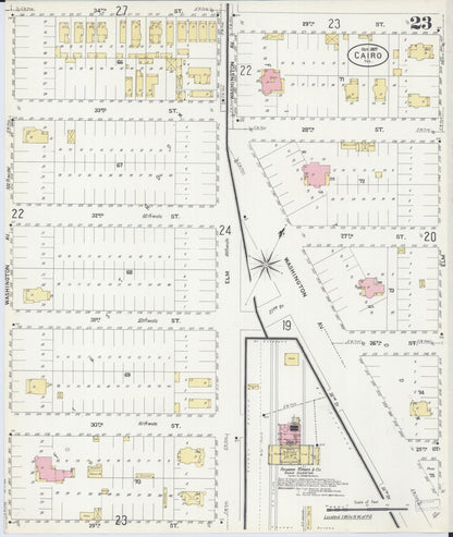 Sanborn Fire Insurance Map from Cairo, Alexander County, Illinois (1907), Sheet #0023 - Historic Sanborn Fire Insurance Map Print, vintage old map wall art, antique decor, genealogy gift, Illinois Illinois map