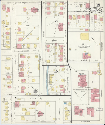 Sanborn Fire Insurance Map from Jefferson City, Cole County, Missouri (1916), Sheet #0019 - Historic Sanborn Fire Insurance Map Print, vintage old map wall art, antique decor, genealogy gift, Missouri Missouri map
