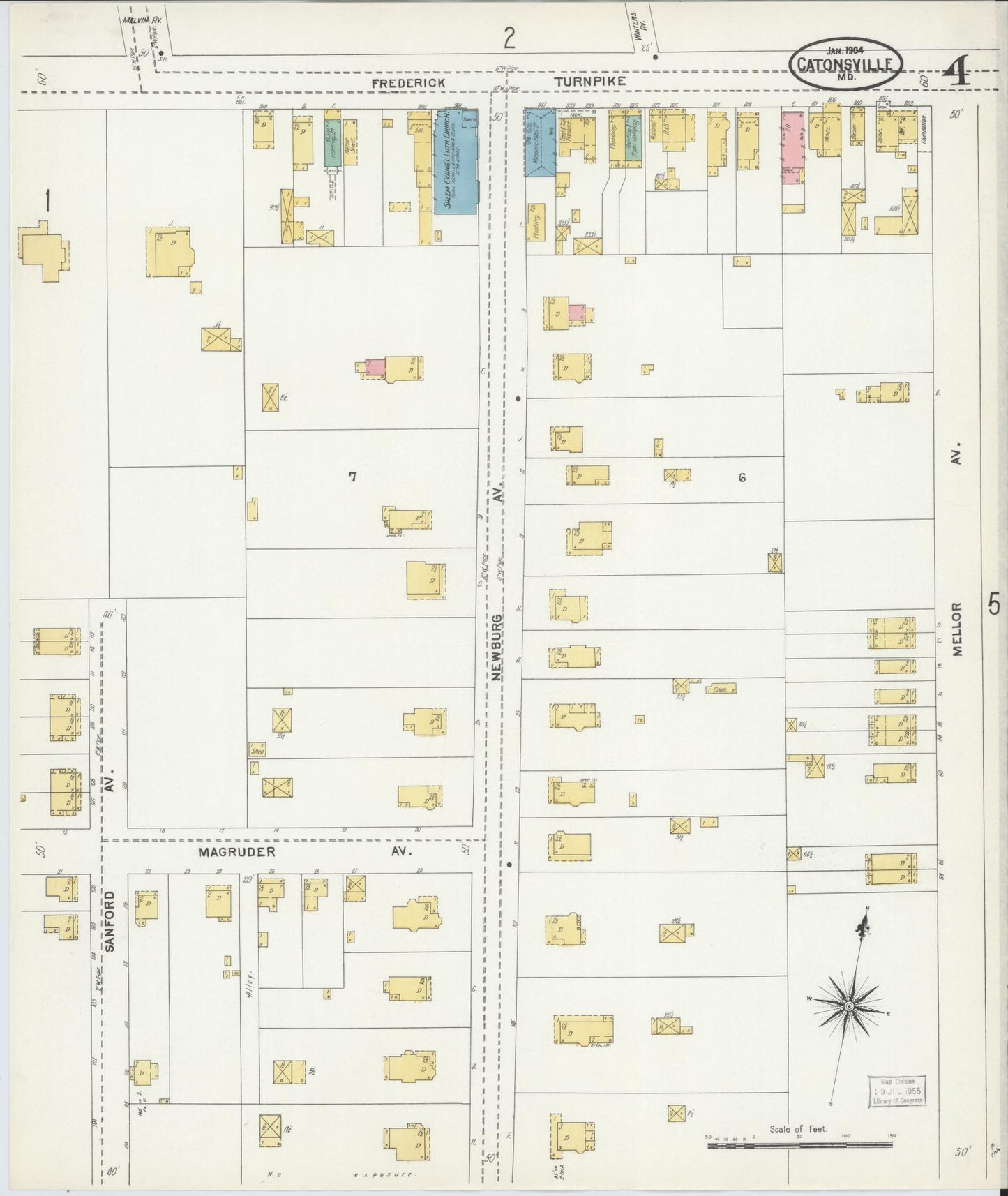Sanborn Fire Insurance Map from Catonsville, Baltimore County, Maryland (1904), Sheet #0004 - Complete Map Set gallery image, historic Sanborn map, vintage wall art, Maryland Maryland