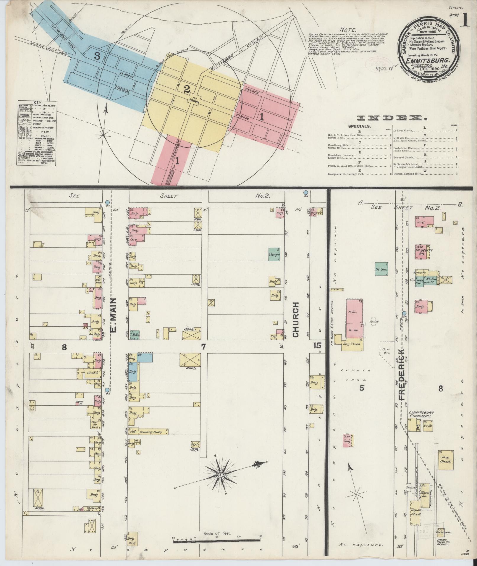 Sanborn Fire Insurance Map from Emmittsburg, Frederick County, Maryland (1890), Sheet #0001 - Complete Map Set gallery image, historic Sanborn map, vintage wall art, Maryland Maryland