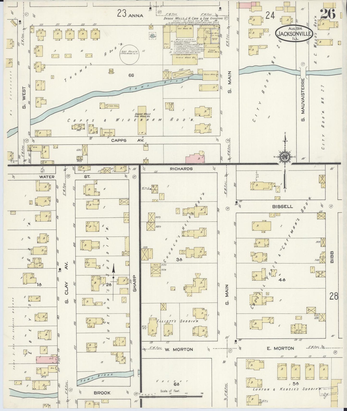 Sanborn Fire Insurance Map from Jacksonville, Morgan County, Illinois (1914), Sheet #0026 - Complete Map Set gallery image, historic Sanborn map, vintage wall art, Illinois Illinois