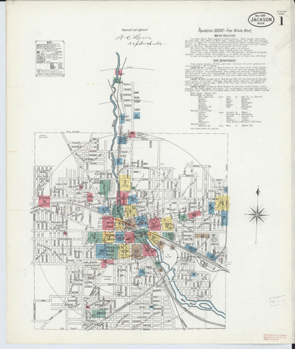 Sanborn Fire Insurance Map from Jackson, Jackson County, Michigan (1899), Sheet #0001 - Historic Sanborn Fire Insurance Map Print, vintage old map wall art, antique decor, genealogy gift, Michigan Michigan map