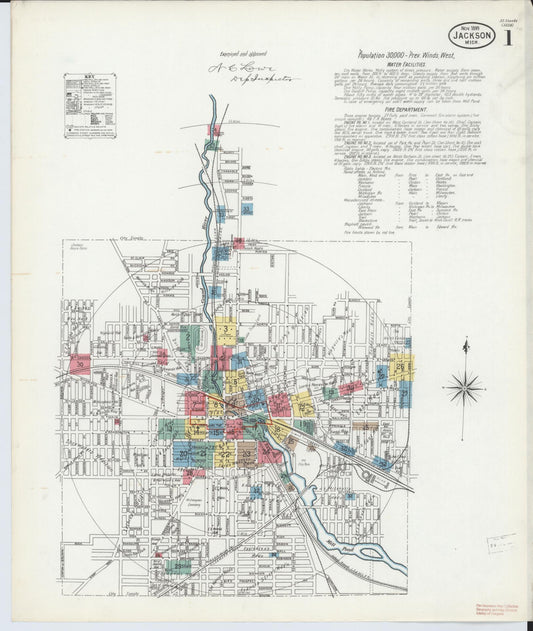 Sanborn Fire Insurance Map from Jackson, Jackson County, Michigan (1899), Sheet #0001 - Historic Sanborn Fire Insurance Map Print, vintage old map wall art, antique decor, genealogy gift, Michigan Michigan map