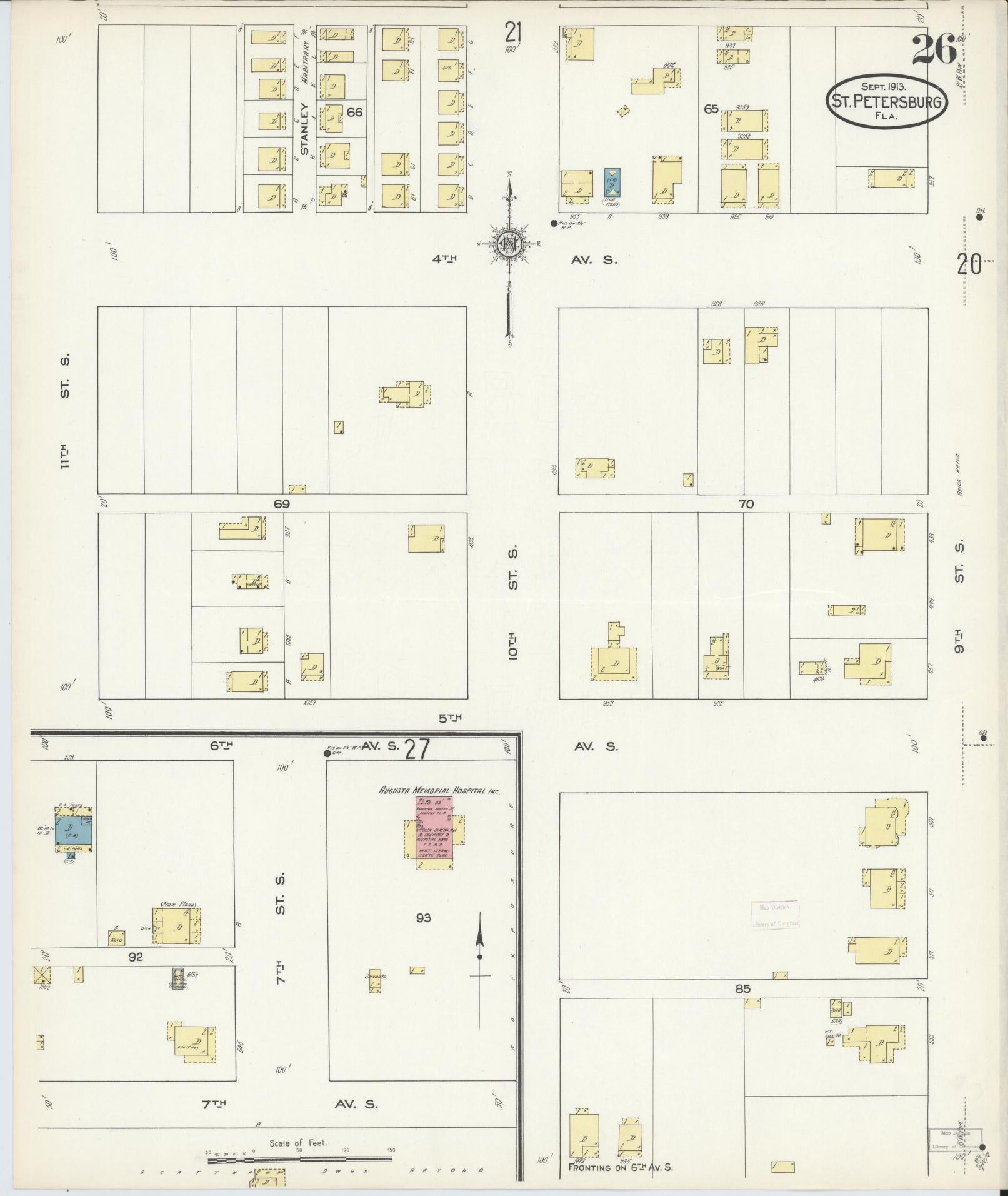 Sanborn Fire Insurance Map from Saint Petersburg, Pinellas County, Florida (1913), Sheet #0026 - Complete Map Set gallery image, historic Sanborn map, vintage wall art, Florida Florida